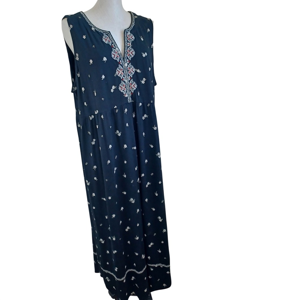 J. Jill Womens 2X Black White Floral Embroidered Sleeveless Maxi Dress 203603 - Picture 2 of 11